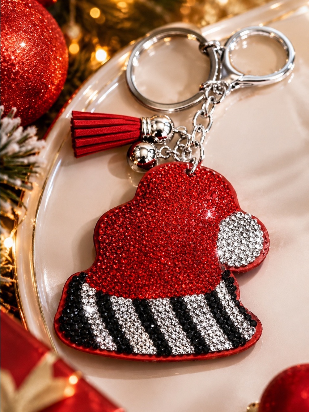 Christmas Hat Bag charm rhinestone bling charm keychain